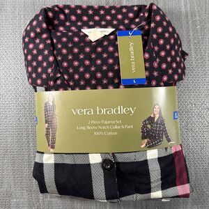 Vera Bradley women’s Large pajamas 100% Cotton Black White Red Plaid NWT